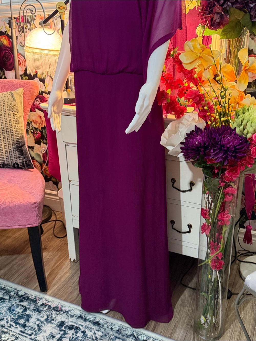 BCBG Pleated One-Shoulder Maxi Dress in Plum Berry - Picture 4 of 13